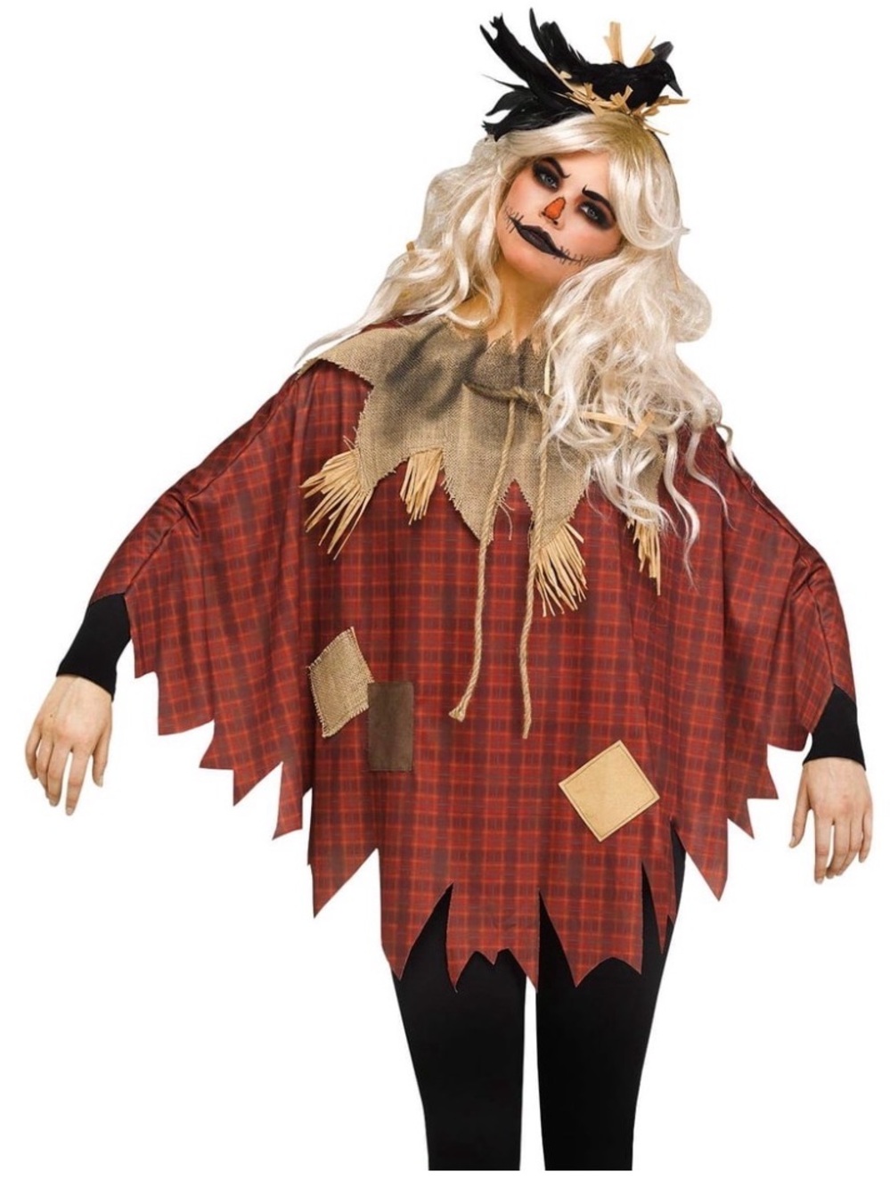 Scarecrow Poncho and hat Costume in Rust Plaid. Os fits all